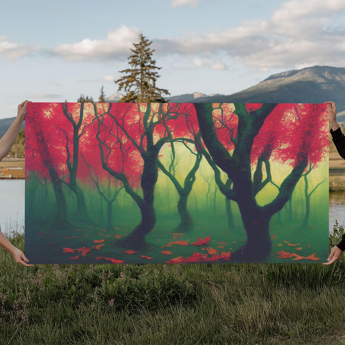 Japanese Maple Forest, Nature Landscape Art Print