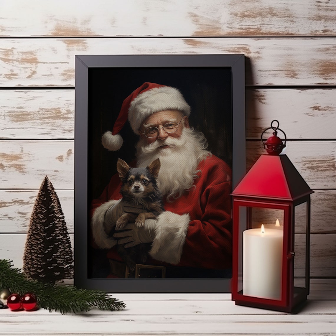 Santa Claus And His Chihuahua Christmas Wall Art Christmas Dog Winter Wall Art Santa Decor Santa Art Print Farmhouse Christmas - Image 4