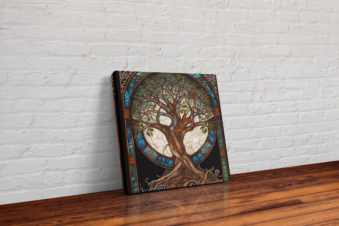 Yggdrasil Tree Of Life Stained Glass Style Art Print - Image 3
