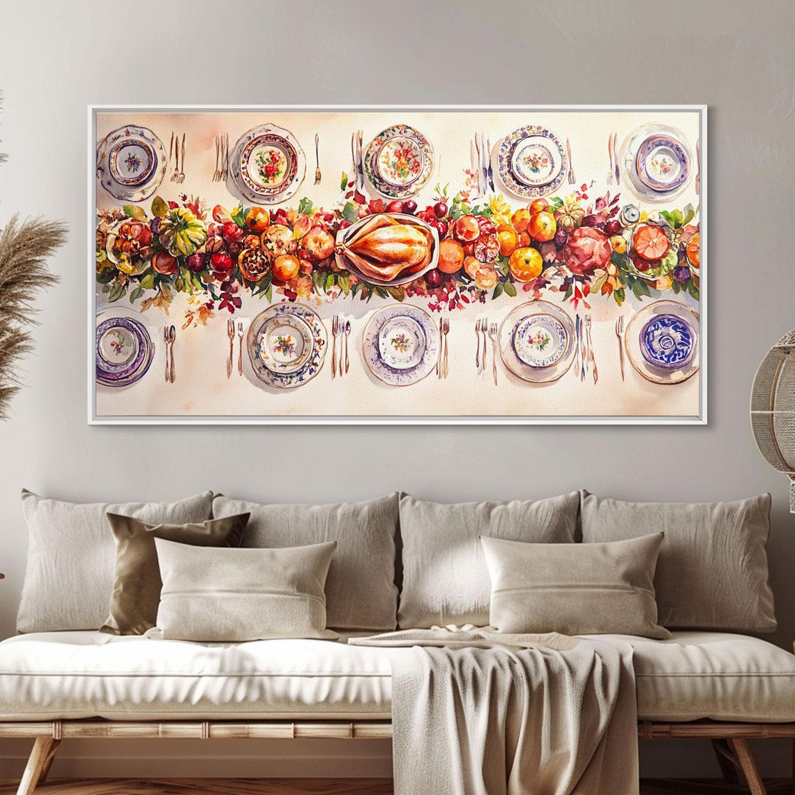 Thanksgiving Harvest Feast Table Setting Overhead View Art Print