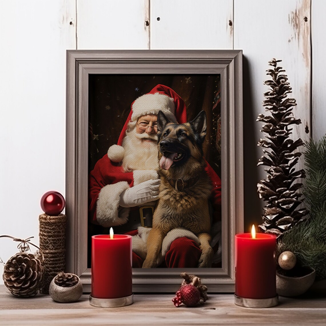 Santa Claus And His Belgian Malinois Christmas Wall Art Dog Gift Christmas Dog Winter Wall Art Santa Decor Santa Art Print Cute Dog - Image 3