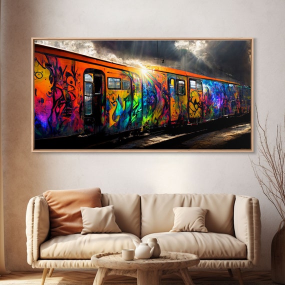 Box Car Graffiti Art Wall Decor Train Box Car Ready To Hang Print Wall Art Rainbow Train Wall Art