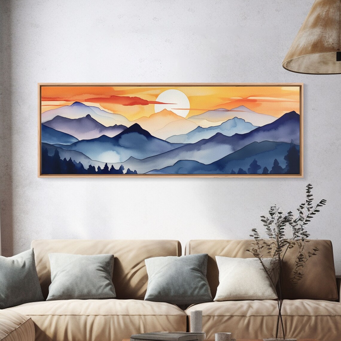 Mid-Century Modern Mountain Sunset Art Print, Panoramic - Image 4