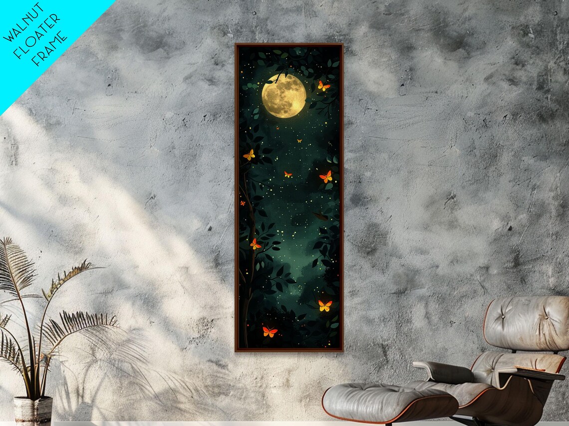 Full Moon Orange Butterflies Night Forest Dreamy Japanese Art Poster - Image 4