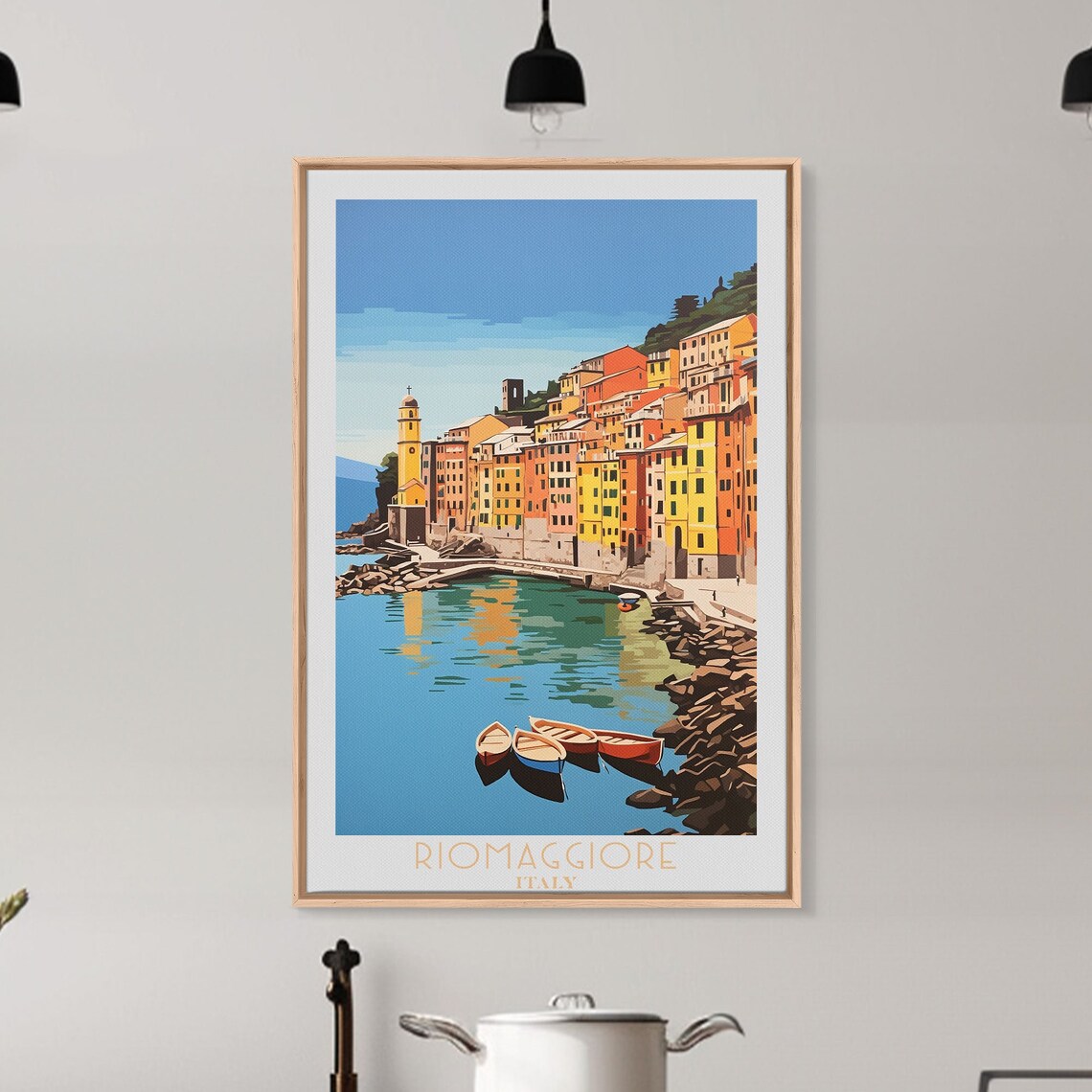 Riomaggiore Italy Colorful Harbor Houses Boats Sea View Travel Poster - Image 3