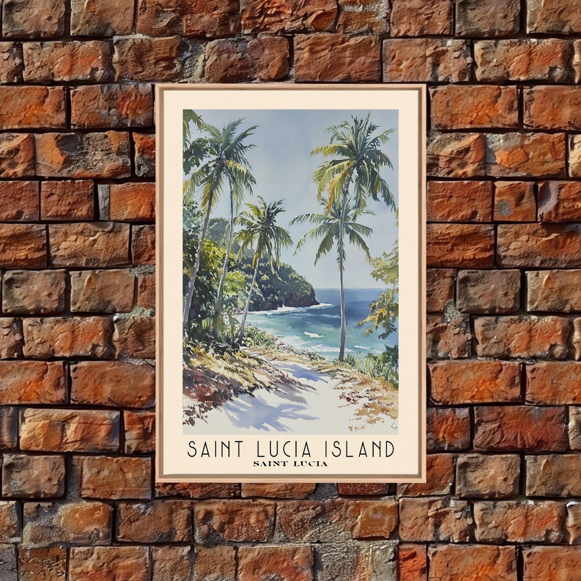 Saint Lucia Island Palm Cove Tropical Beach Watercolor Travel Poster - Image 5