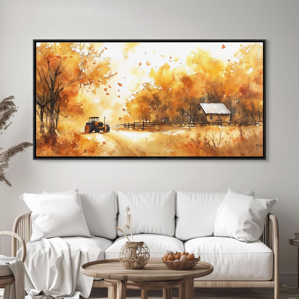 Vintage Tractor Path Through Golden Autumn Trees Farm Art Print - Image 3