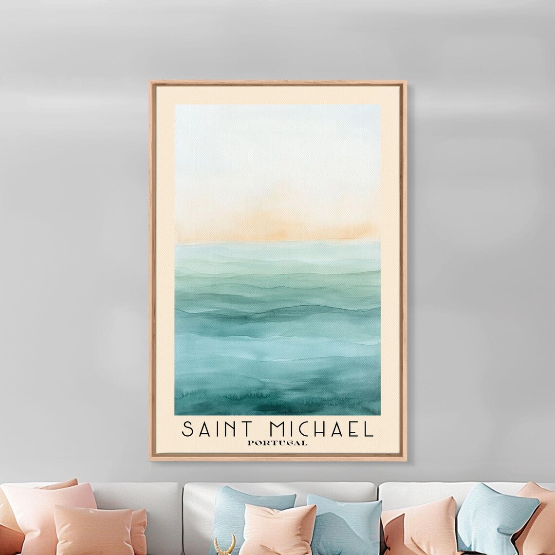 Saint Michael Portugal Minimalist Ocean Gradient Watercolor Travel Poster - Image 2