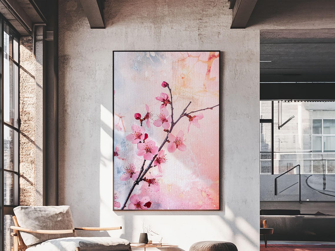 Cherry Blossom Branch Pink Watercolor Botanical Wall Art Print - Image 4