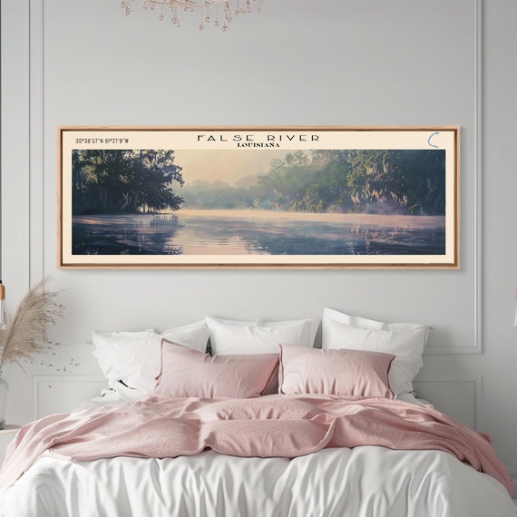 False River Louisiana Framed Print Lake House Decor Panoramic Wall Art Travel Poster Rustic Lake Painting Home Decor