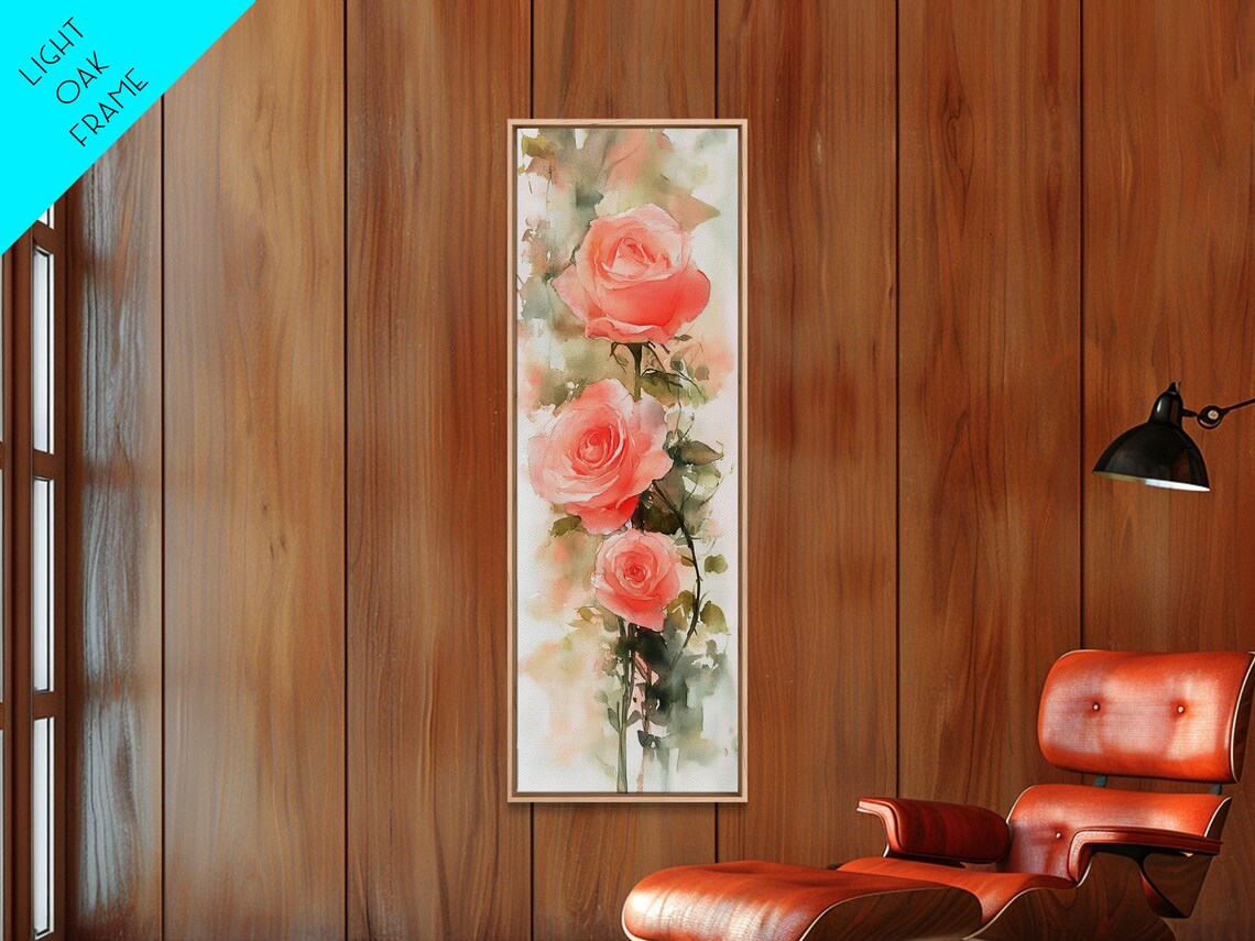 Coral Pink Roses Watercolor Botanical Blossom Soft Floral Wall Poster - Image 5