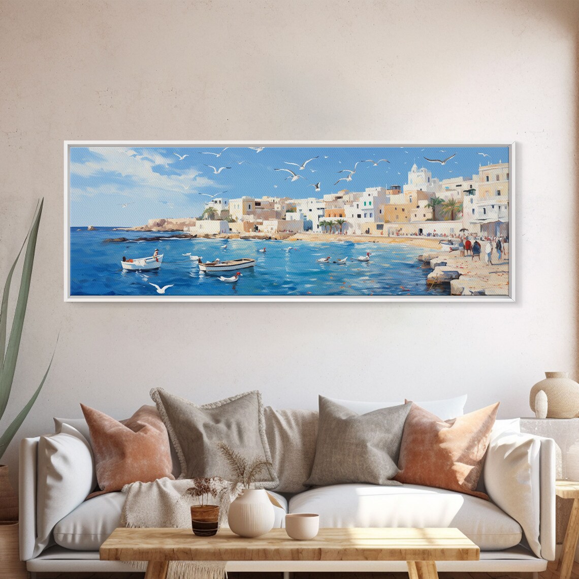 Mediterranean Fishing Village Sunny Coast Boats Seagulls Harbor Poster - Image 5