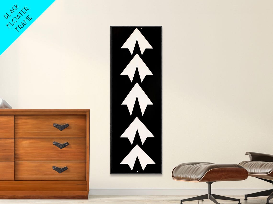 Five White Arrows Black Background Monochrome Geometric Wall Art - Image 3