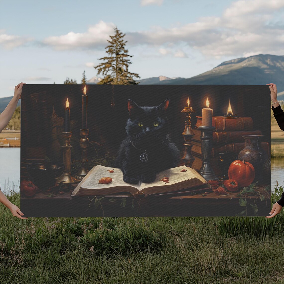 Black Cat Witch Familiar Spell Book Candlelight Dark Academia Poster - Image 6