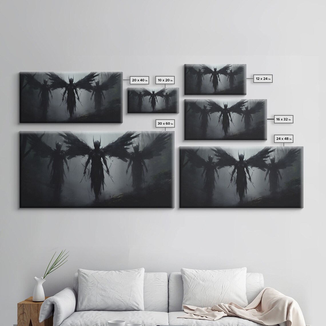 Fallen Angels Halloween Art Print, Charcoal Sketch - Image 2