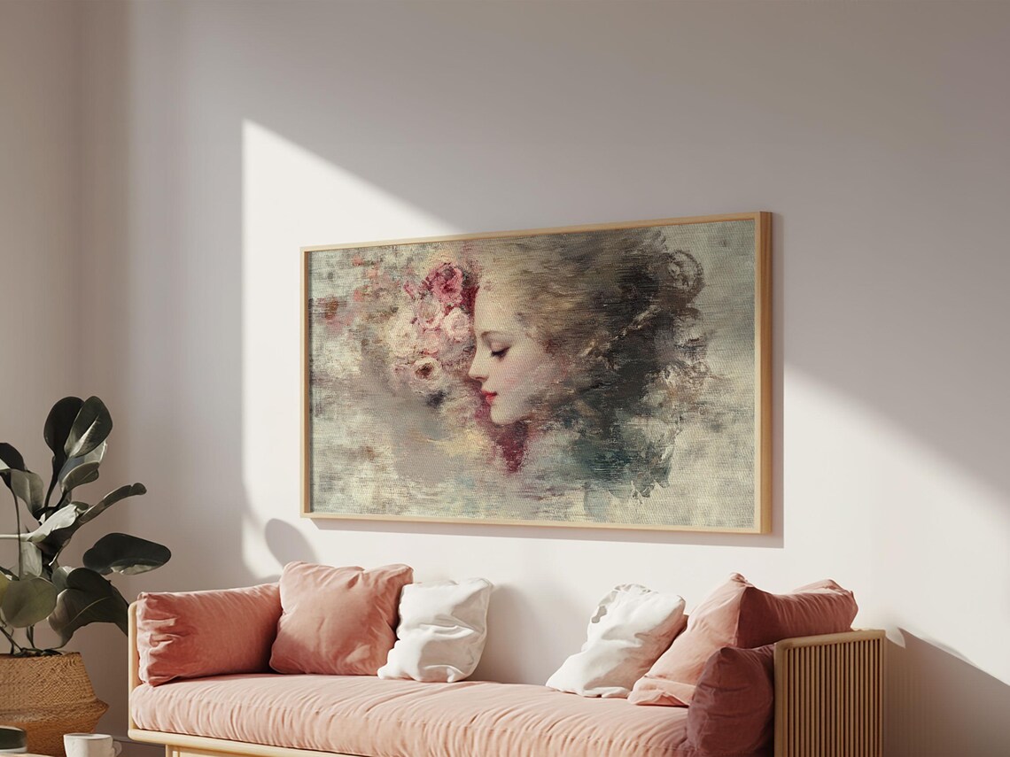 Romantic Woman Portrait Oil Painting Lady with Roses Soft Victorian Print