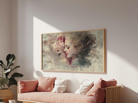 Romantic Woman Portrait Oil Painting Lady with Roses Soft Victorian Print