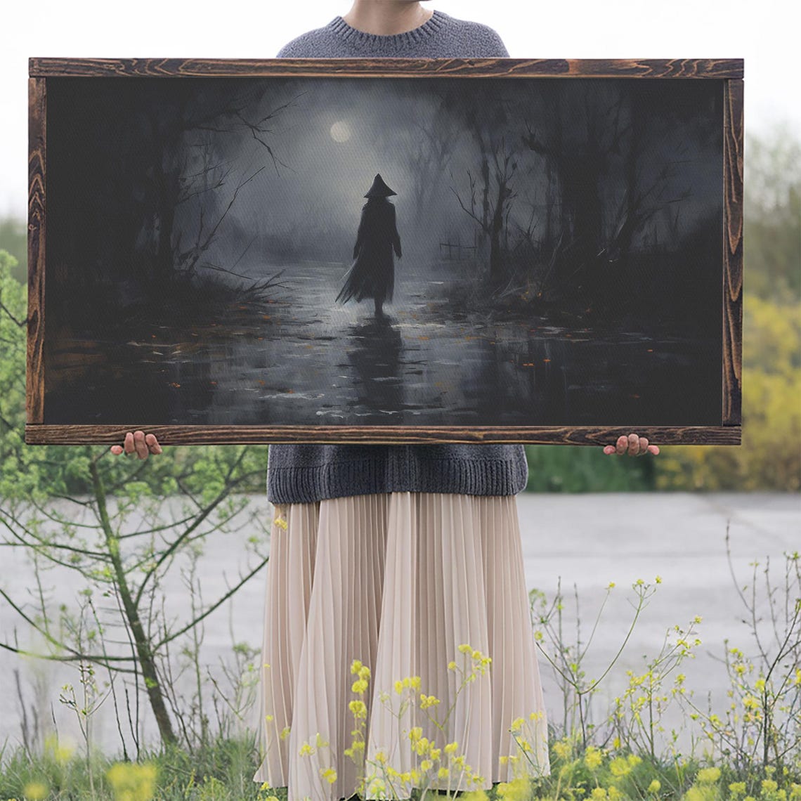 Witch Silhouette Misty Moonlit Forest Night Gothic Witchcraft Poster - Image 2