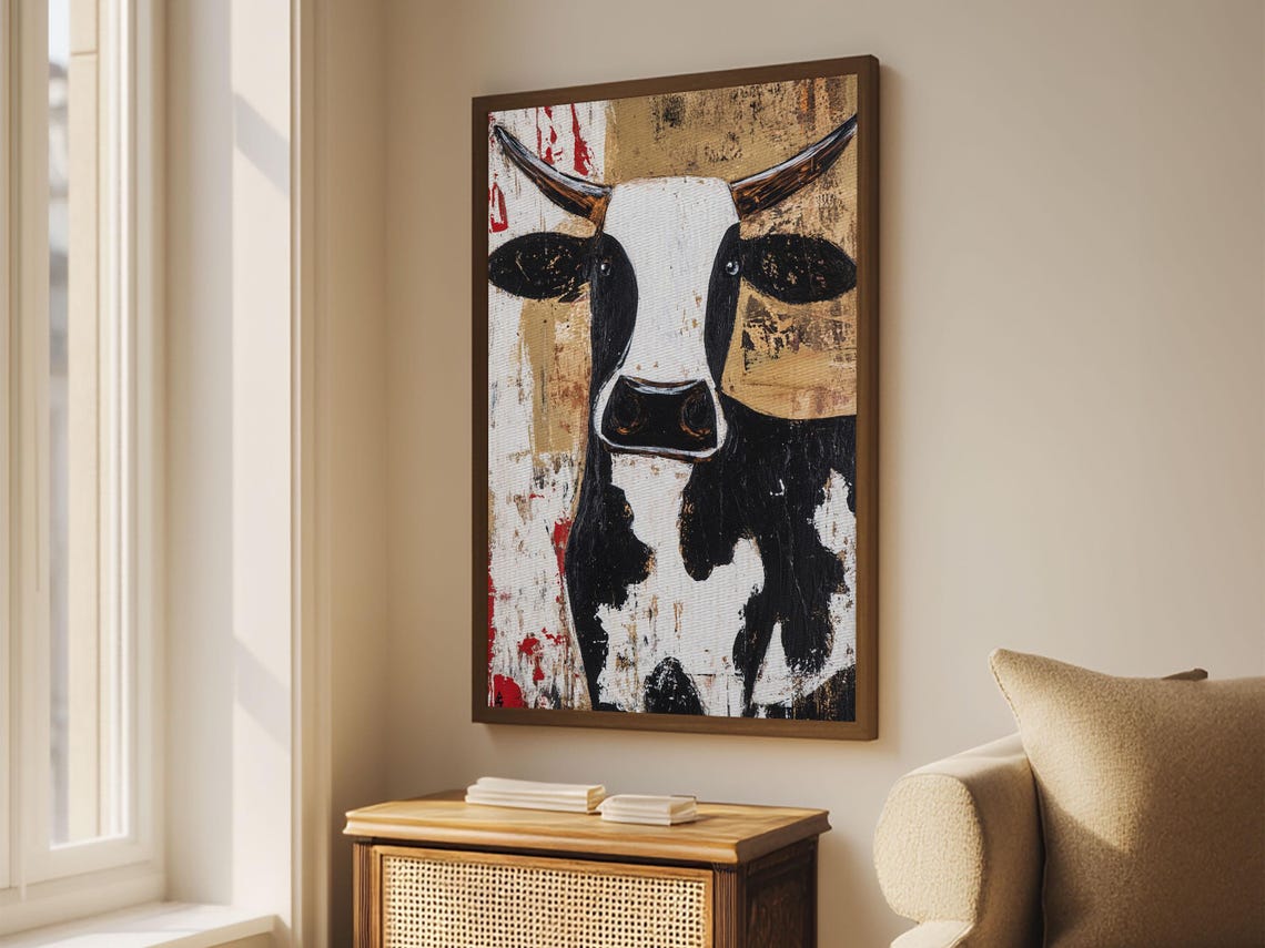 Rustic Black And White Cow Head Farmhouse Animal Wall Poster - Image 5