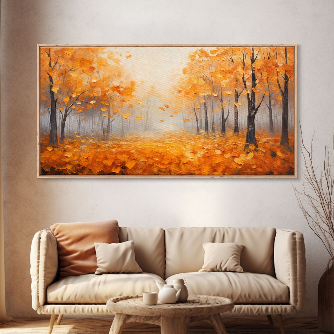 Golden Autumn Forest Path Falling Leaves Yellow Trees Nature Wall Art - Image 4