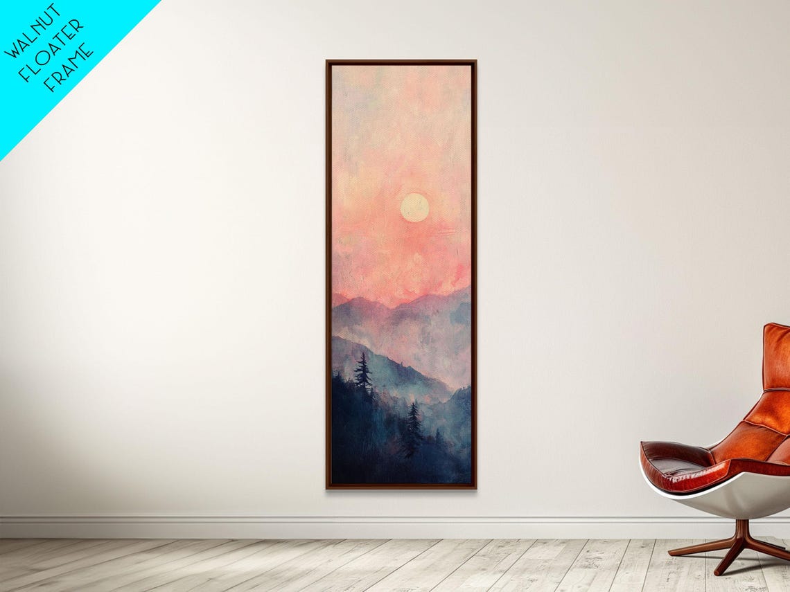 Sunset Over Misty Blue Mountain Ridges Pink Sky Pine Wall Art - Image 5