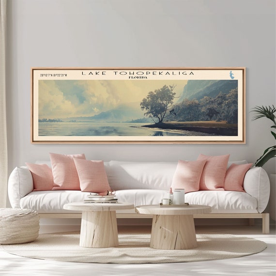 Tohopekaliga Panoramic Wall Art Framed Print Lake House Decor Travel Poster Scenic Lake Scene Bedroom Art