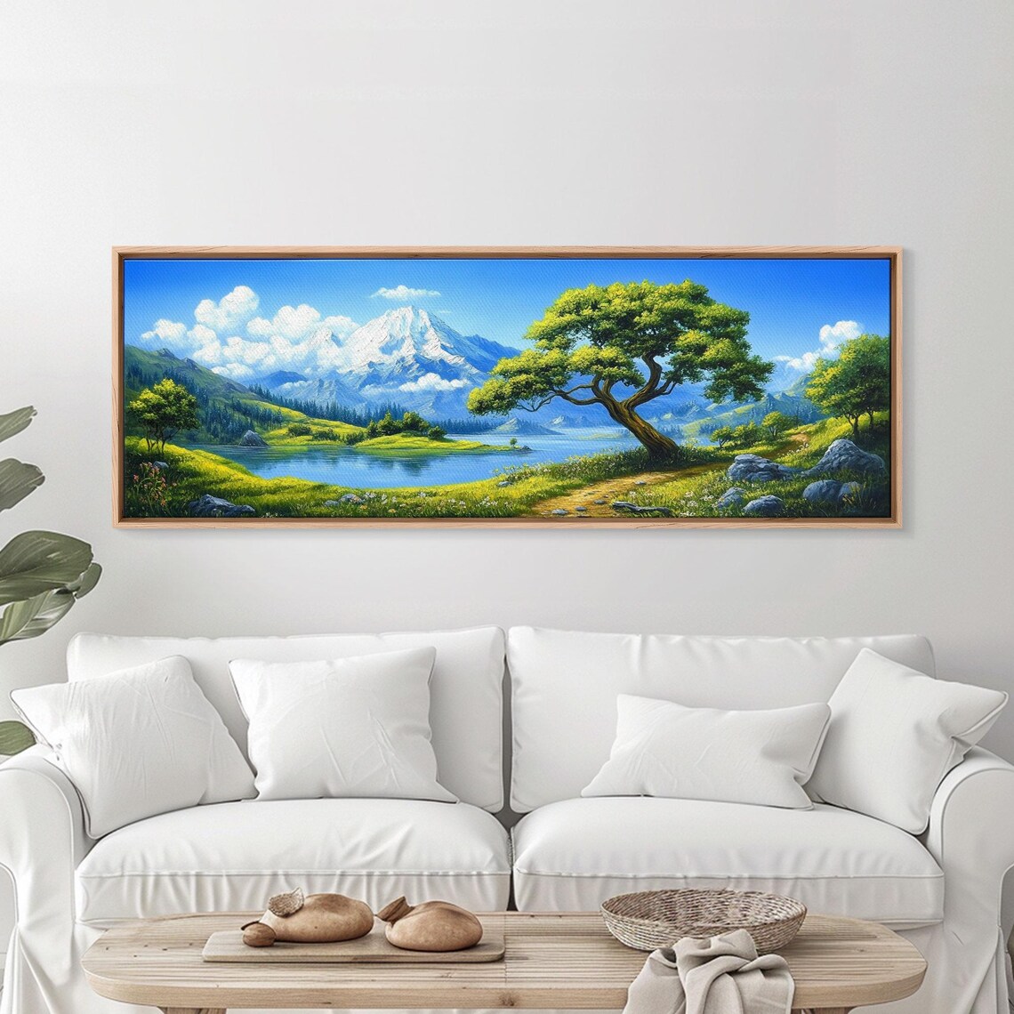 Vivid Green Alpine Lake Snowy Peak Summer Meadow Scenic Poster - Image 2
