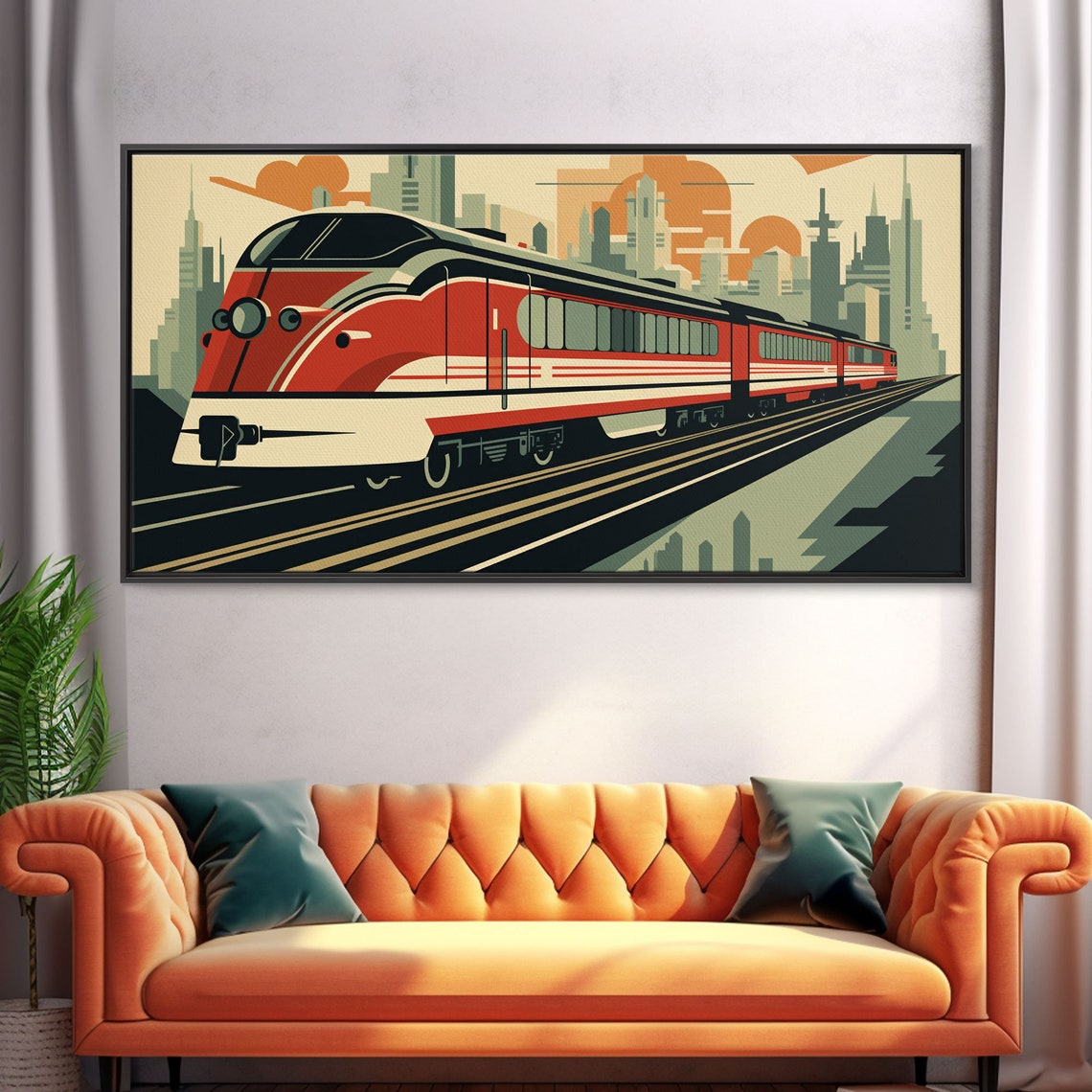 Vintage Red Streamliner Train City Skyline Retro Travel Poster - Image 5
