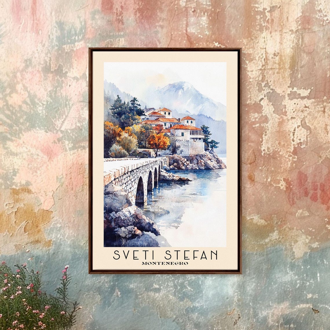 Sveti Stefan Montenegro Stone Islet Red Roofs Arched Causeway Poster - Image 3
