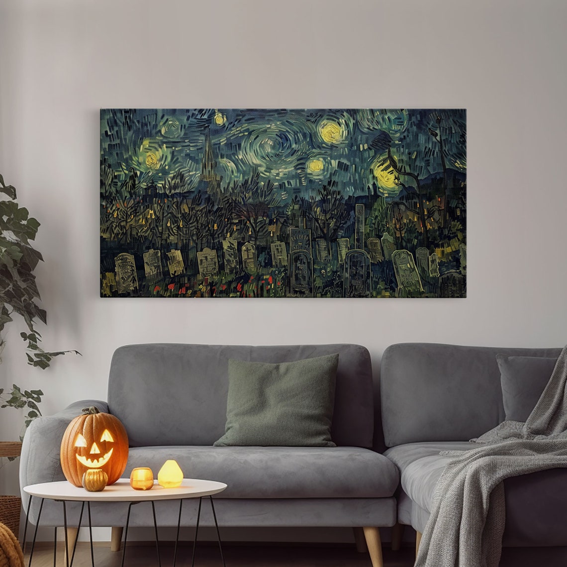 Starry Night Inspired Haunted Cemetery Framed Print Spooky Season Gift Idea Halloween Decor Halloween Prop - Image 4