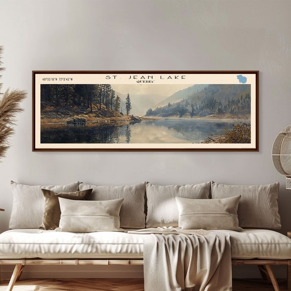 St Jean Lake Panoramic Framed Print Lake House Decor Wall Art Travel Poster Beautiful Lake Scene Bedroom Decor