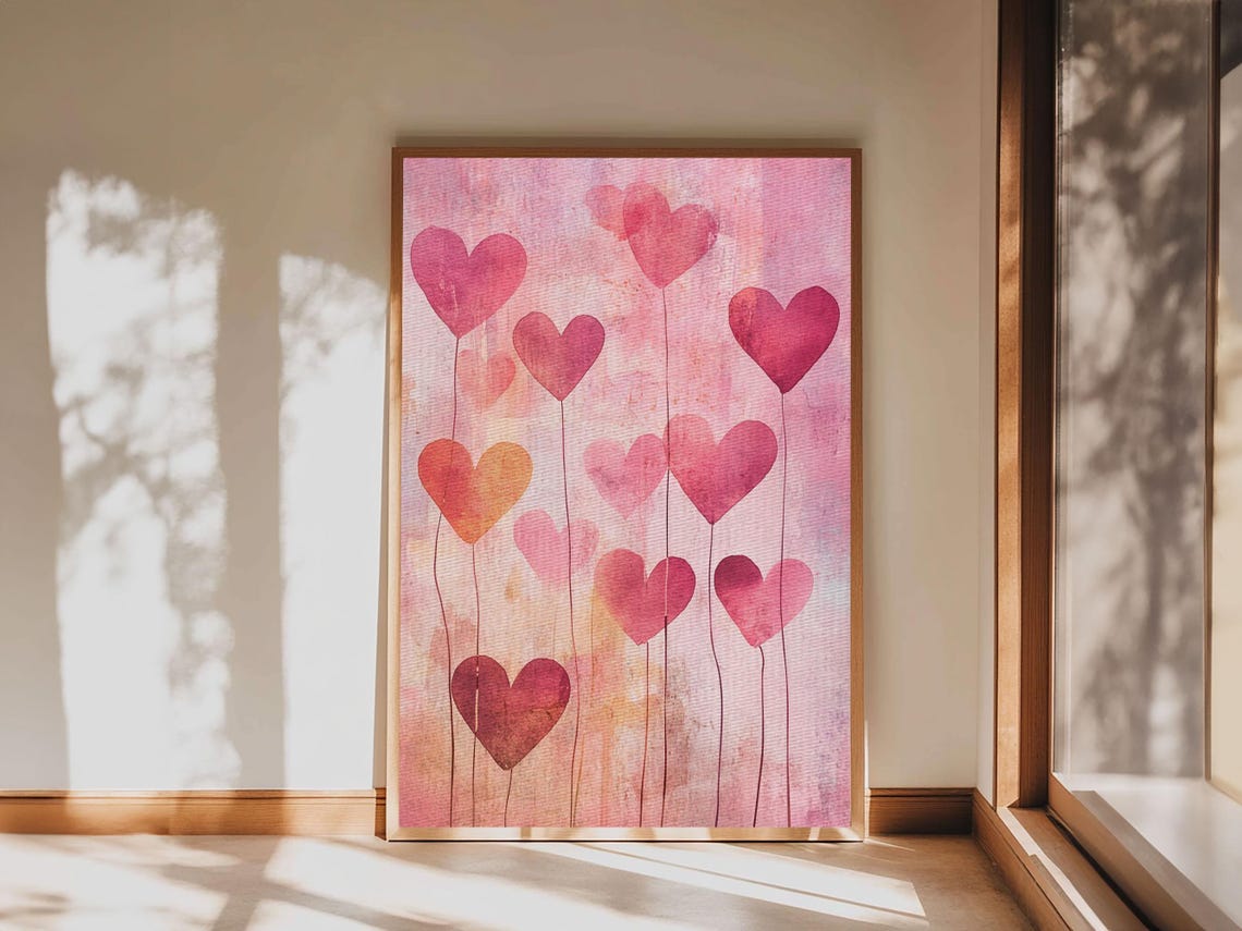 Pink Heart Balloons Watercolor Whimsical Love Valentines Wall Poster - Image 5
