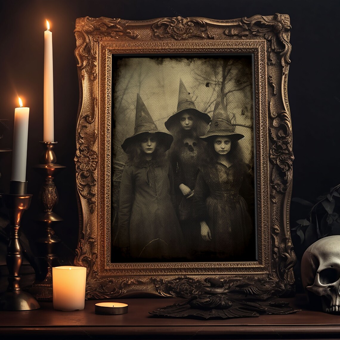 Spooky Witches Antique-Style Sepia Tintype Print - Image 5