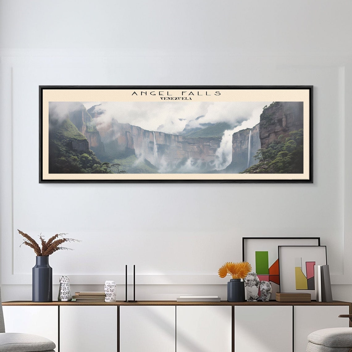 Angel Falls Venezuela Jungle Waterfalls Misty Cliffs Panoramic Poster