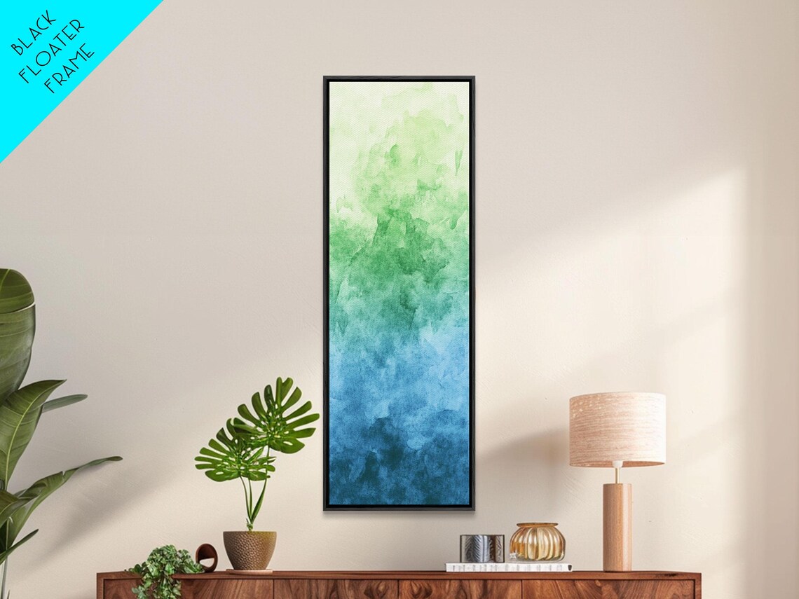 Green Blue Gradient Watercolor Wash Abstract Sage Coastal Minimalist Vertical Poster - Image 6