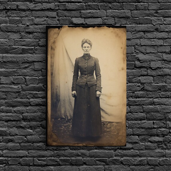 Victorian Woman Standing Sepia Antique Photograph Vintage Portrait Poster