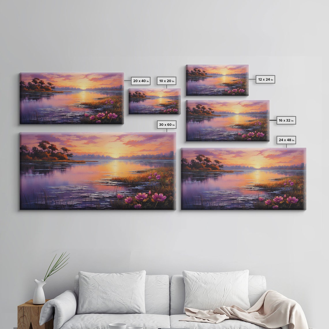 Beautiful Lake At Sunset Framed Print Landscape Oil Painting Print Lakehouse Art Lake Art Lake House Decor Nature Art - Image 2