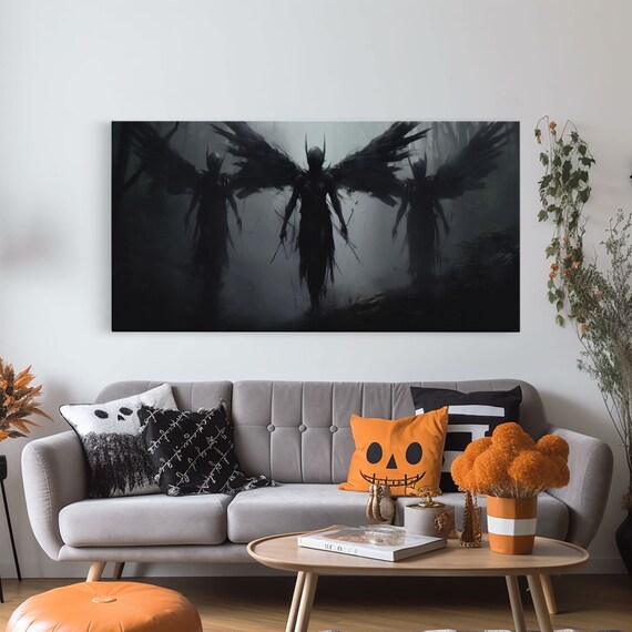 Fallen Angels Halloween Art Print, Charcoal Sketch