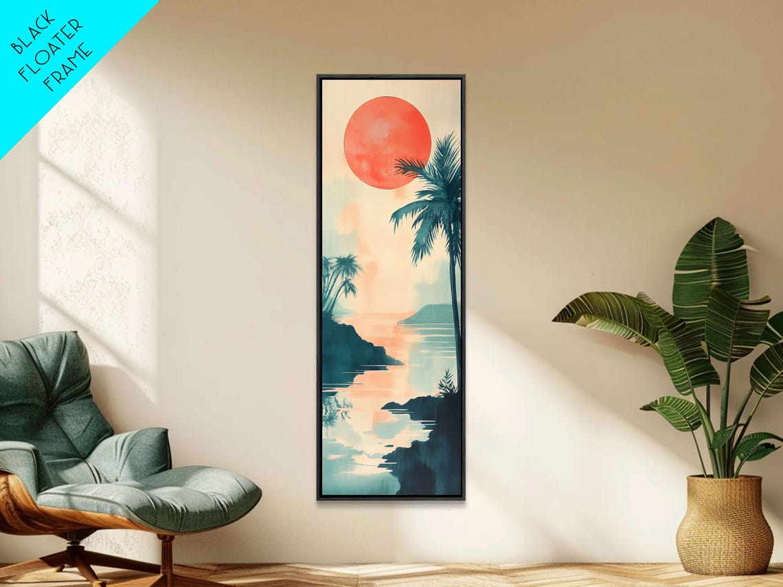 Tropical Sunset Coastal Landscape Framed Print Nautical Wall Art Coastal Painting Nautical Decor Gift Idea Her Vertical Art - Image 3