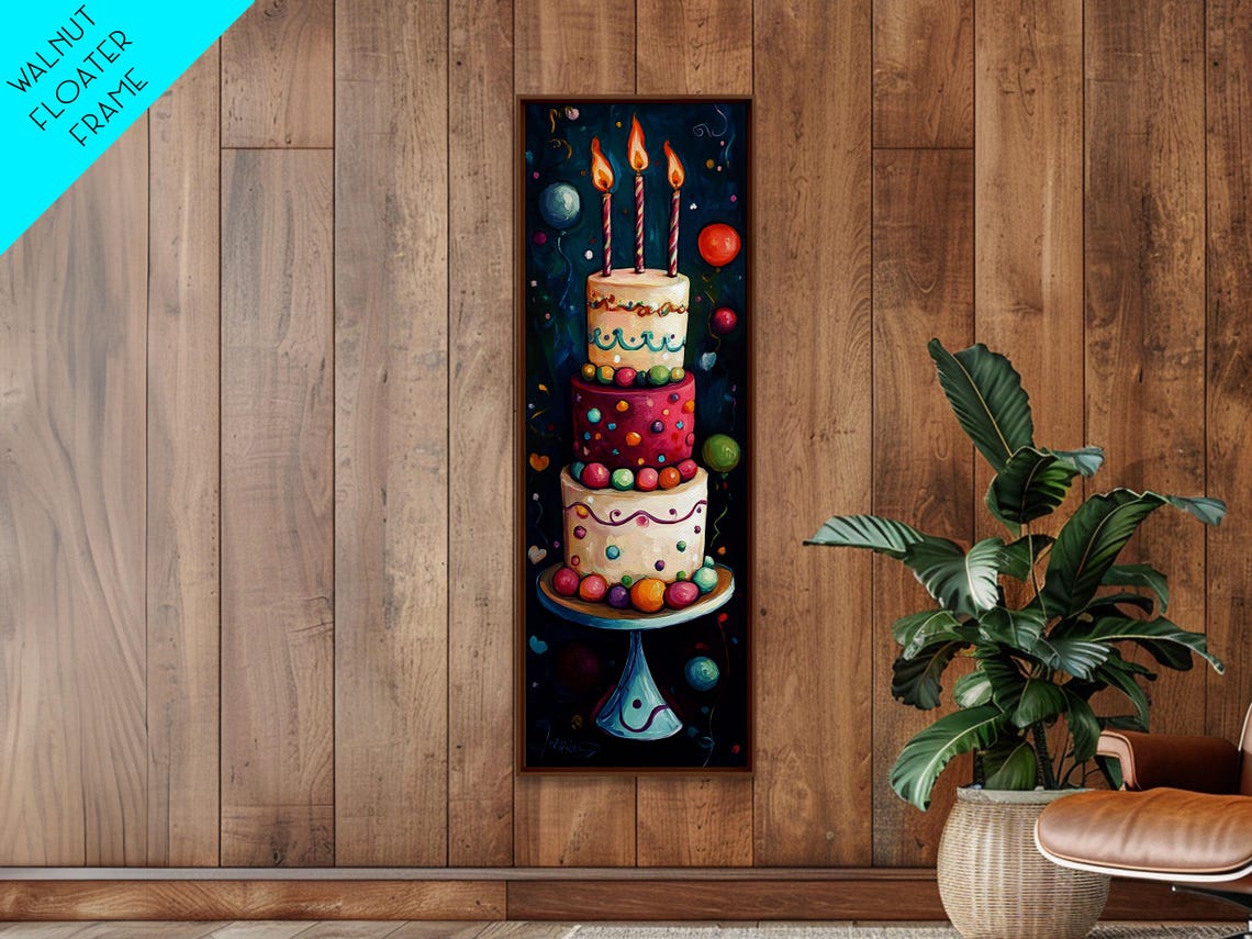 Whimsical Three Tier Birthday Cake With Candles Kitchen Art Poster - Image 3