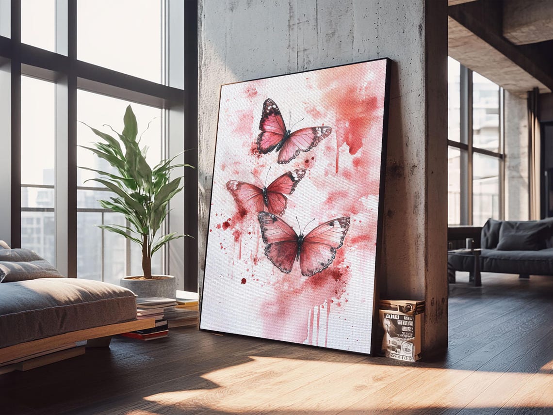 Three Pink Butterflies Watercolor Whimsical Botanical Art Print - Image 4