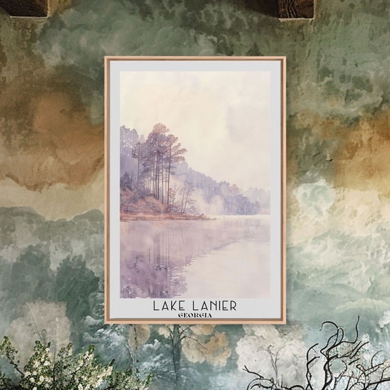 Lake Lanier Georgia Framed Print Watercolor Landscape Travel Poster Wall Art Lake House Decor Minimalist Decor Art Prints