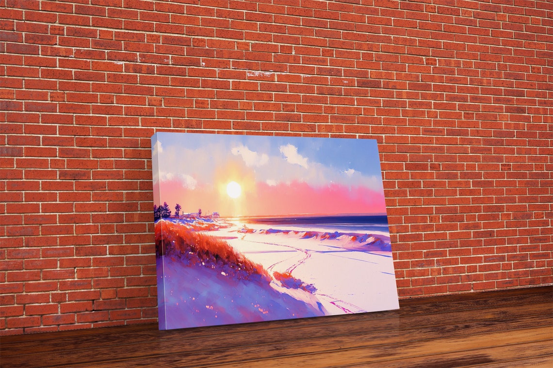 Winter Beach Sunset Purple Snow Dunes Pink Ocean Waves Art Poster - Image 6
