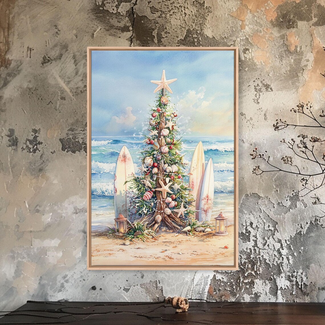 Coastal Christmas Tree With Surfboards Art Print - Image 5