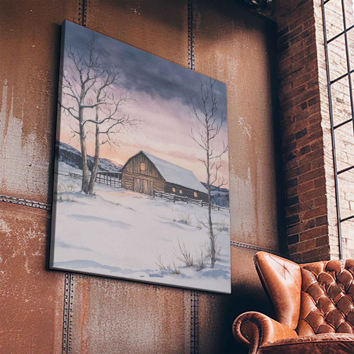 Rustic Wooden Barn In Winter Snow At Dusk Farm Landscape Poster - Image 2