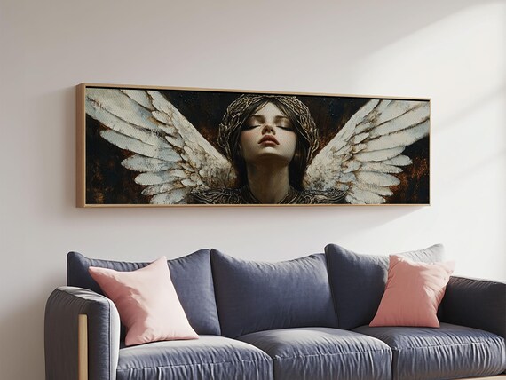 Angelic Portrait Print Goddess Art Print Dark Angels Wall Art Elegant Bedroom Decor Moody Painting Original Living Room Art