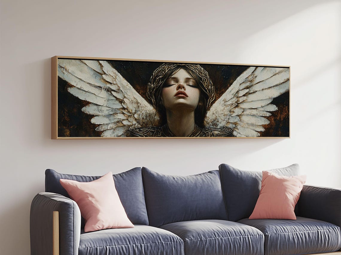Angel White Wings Dark Moody Painting Celestial Serene Wall Poster