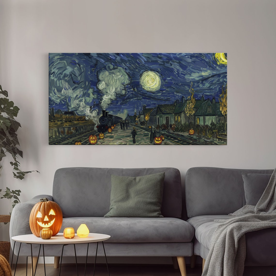 Starry Night Inspired Haunted Steam Train Framed Print Spooky Halloween Wall Art - Image 4