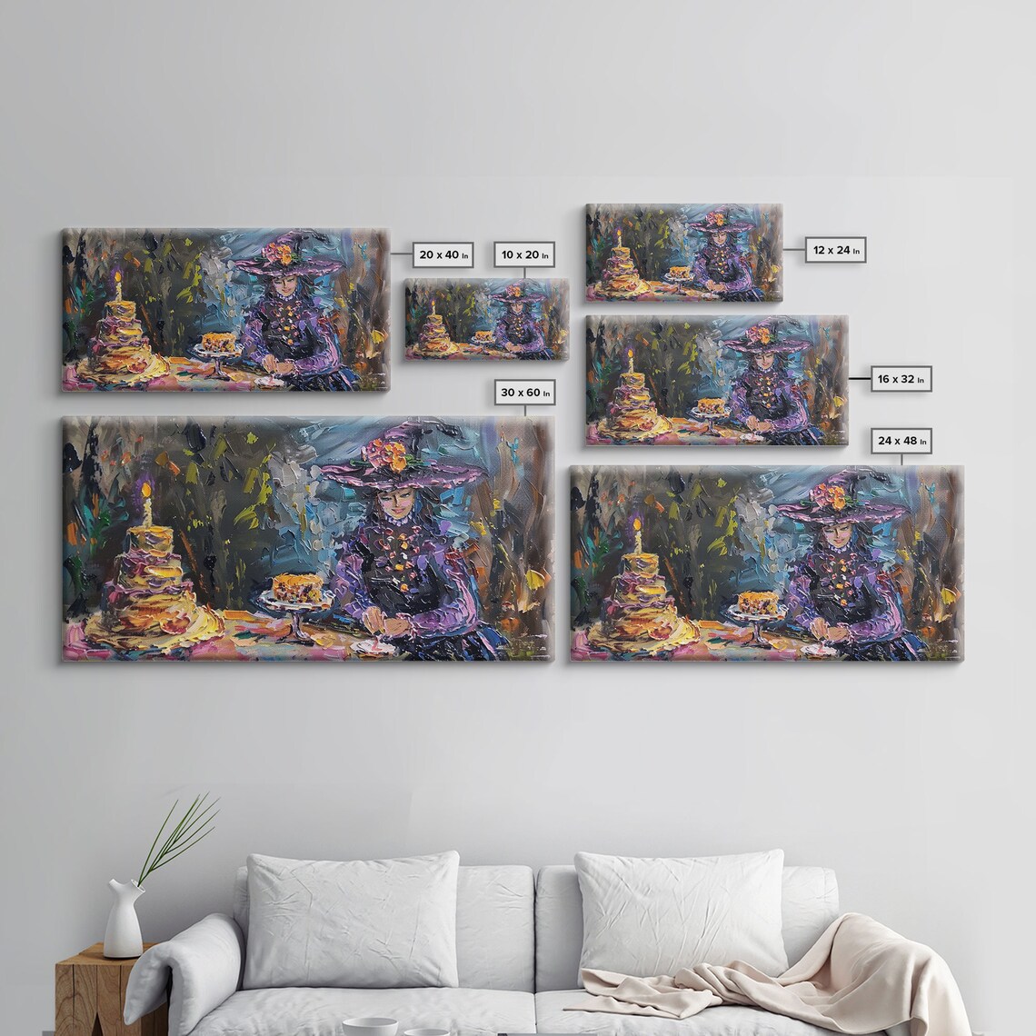 Springtime Witch Birthday Cake Party Impressionist Funny Halloween Wall Art - Image 2