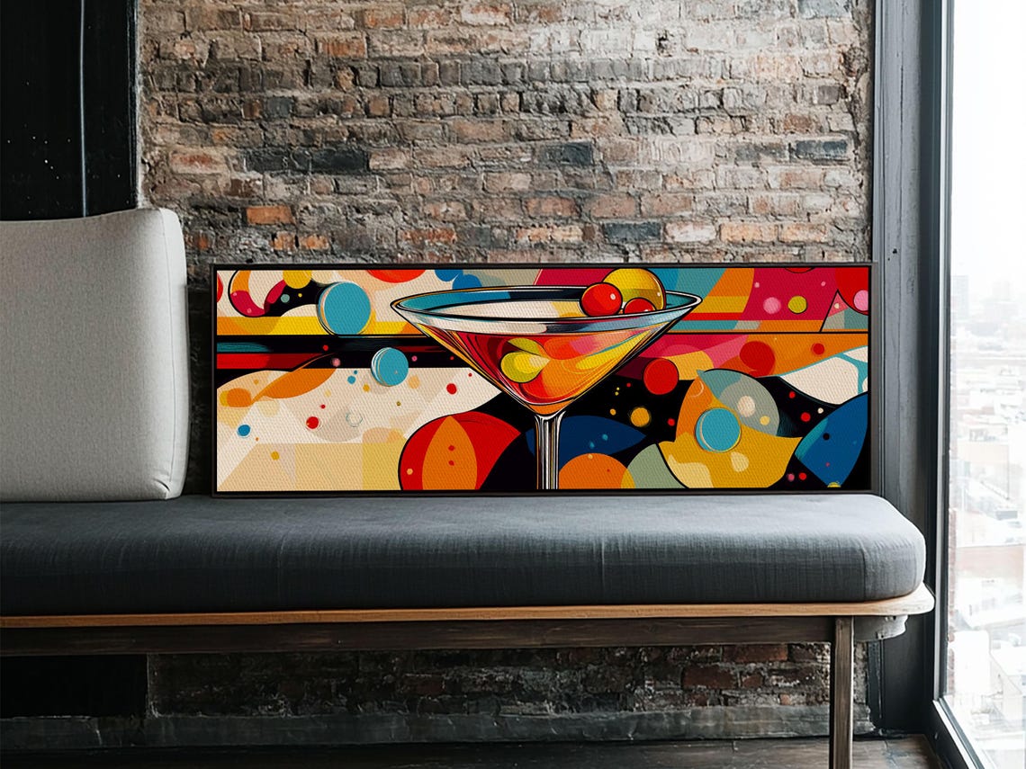 Pop Art Martini Glass Panoramic Colorful Retro Bar Kitchen Wall Poster - Image 6